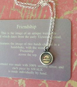 Friendship pendant  antique wax seal impression, sterling silver victorian necklace.  Best friend jewelry