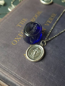 Goddess pendant. Antique wax letter seal jewelry . Sterling  Silver Greek muse pendant. Greek goddess of music, poetry and dance