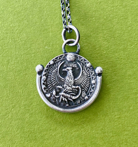 Scorpio handmade sterling silver pendant. Zodiac sign coin necklace.
