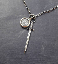 Load image into Gallery viewer, Warrior sword pendant, handmade sterling silver sword charm. meaningful jewelry