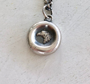 Eagle wax seal pendant.  Antique wax seal necklace. sterling letter seal stamp.