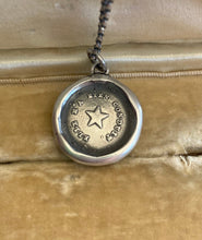 Load image into Gallery viewer, North Star necklace.  antique wax letter seal,  Elle m&#39;a bien conduite. She guides me well. North Star, Polaris.