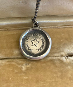 North Star necklace.  antique wax letter seal,  Elle m&#39;a bien conduite. She guides me well. North Star, Polaris.