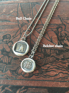 such is life. antique wax letter seal pendant.....sterling silver c&#39;est la vie, ship - boat rough seas necklace