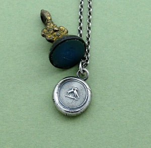 Love birds pendant, Antique wax seal jewelry,  Sterling silver, love, romance, pendant. Wedding jewelry, bridesmaid jewelry.