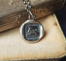 Load image into Gallery viewer, horse pendant, Obstacles excite me  - antique wax letter.  Antique wax seal jewelry.  Bolting horse, I rise to each occasion,