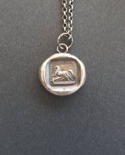Load image into Gallery viewer, horse pendant, Obstacles excite me  - antique wax letter.  Antique wax seal jewelry.  Bolting horse, I rise to each occasion,