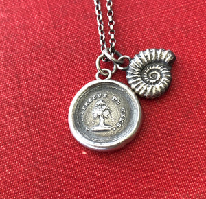 Ammonite fossil, sterling silver cast.  antique wax letter seal &#39;add on&#39;.