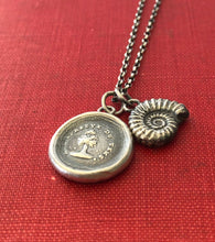 Load image into Gallery viewer, Ammonite fossil, sterling silver cast.  antique wax letter seal &#39;add on&#39;.