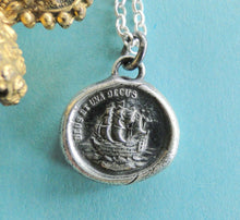 Load image into Gallery viewer, One God and Glory, Antique wax seal pendant, sterling silver amulet, ship, ocean, sea, God, Religious jewelry,  meaningful, talisman.