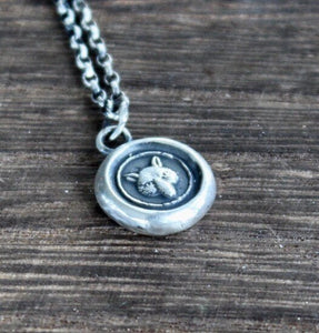 Fox necklace, sterling silver necklace, antique wax seal necklace, fox charm. Handmade necklace