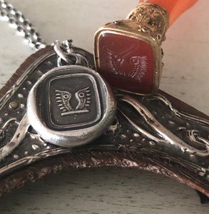 Freedom pendant. Antique wax letter seal &#39;wings&#39; amulet.