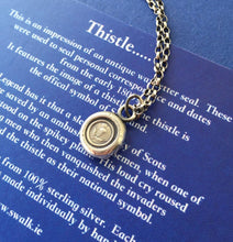 Load image into Gallery viewer, Sterling silver, Thistle, wax seal amulet. Scottish emblem, antique seal impression.