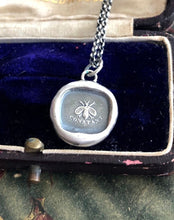 Load image into Gallery viewer, Bee constant.  Sterling antique wax seal  impression. Handemade seal pendant.