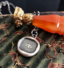 Load image into Gallery viewer, Bee constant.  Sterling antique wax seal  impression. Handemade seal pendant.