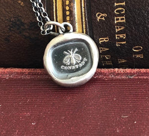 Bee constant.  Sterling antique wax seal  impression. Handemade seal pendant.