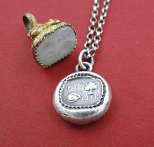 Load image into Gallery viewer, For you I live.......... wax seal, sterling silver, rebus puzzle, love pendant.