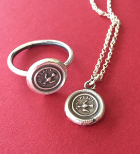 Peace ring,  wax seal jewelry, sterling silver, amulet