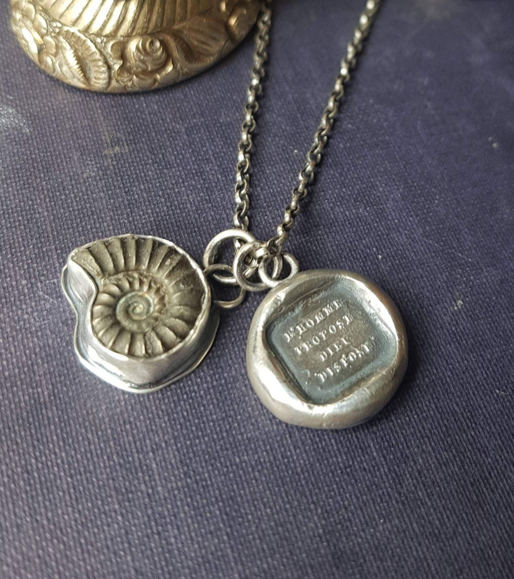 Man proposes, God disposes.  L'homme proposes, Dieu disposes.....  wax seal pendant . Sterling silver.
