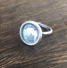 Load image into Gallery viewer, Liberty Ring.  Antique wax letter seal ring, sterling silver ring, bird ring birdcage ring. Freedom ring, liberty ring