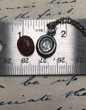 Load image into Gallery viewer, Vincit veritas, truth prevails. Antique wax letter seal pendant. Sterling silver victorian seal impression.