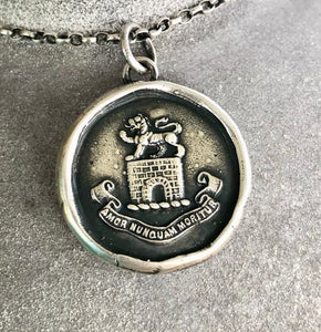 Love never dies.... &#39;Amor nunquam moritur&#39;, antique wax letter seal impression.  Sterling silver handmade heraldry pendant.