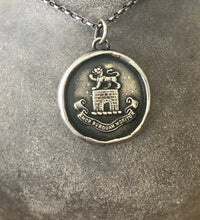 Load image into Gallery viewer, Love never dies.... &#39;Amor nunquam moritur&#39;, antique wax letter seal impression.  Sterling silver handmade heraldry pendant.