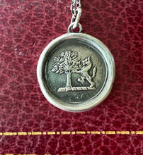 Load image into Gallery viewer, Strength and courage. Oak tree and Lion, Sterling silver heraldry pendant antique was seal impression.
