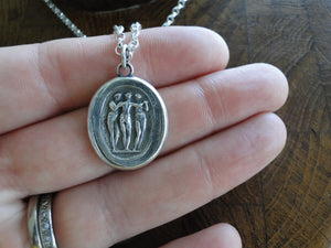 The Three Graces….. Charm, beauty and creativity.  Sterling silver, antiques wax seal impression.