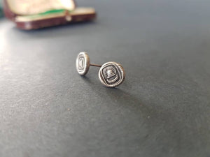 Tiny Sterling Silver, antique Wax seal earrings. beehive  earrings, emblem of industry and diligence.