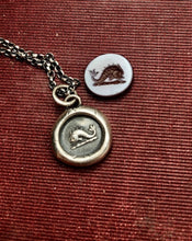 Load image into Gallery viewer, Dolphin pendant.  Antique wax letter seal pendant .  Sterling silver handmade dolphin necklace.