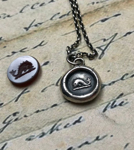 Dolphin pendant.  Antique wax letter seal pendant .  Sterling silver handmade dolphin necklace.