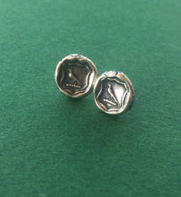 Load image into Gallery viewer, Knowledge earrings. raven wax seal jewelry, sterling silver, amulet studs