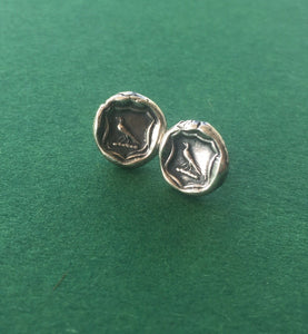 Knowledge earrings. raven wax seal jewelry, sterling silver, amulet studs