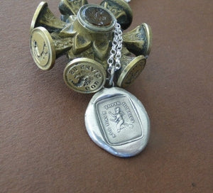 Antique wax seal Witch pendant. -  All have their hobbies.  Antique wax letter seal. victorian gothic pendant, halloween theme.