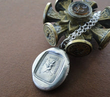 Load image into Gallery viewer, Antique wax seal Witch pendant. -  All have their hobbies.  Antique wax letter seal. victorian gothic pendant, halloween theme.