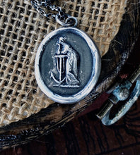 Load image into Gallery viewer, hope Sustains..... lady and anchor, wax seal impression, sterling silver, faith and hope