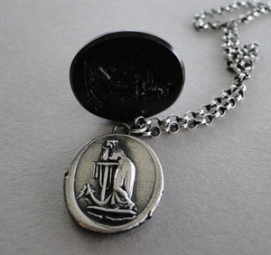 hope Sustains..... lady and anchor, wax seal impression, sterling silver, faith and hope