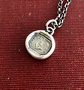 Dinna forget, tiny antique wax letters seal impression, silver handmade pendant.