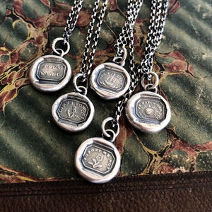 Dinna forget, tiny antique wax letters seal impression, silver handmade pendant.