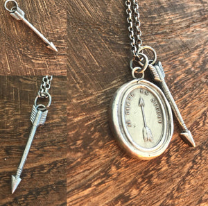 Arrow pendant.  Antique wax letter seal jewelry.  Warriors pendant. handmade arrow pendant.