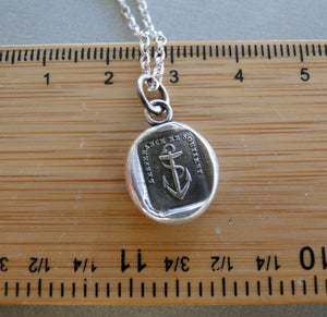 Hope Sustains me…. Sterling silver, antique wax seal impression, handmade, pendant.