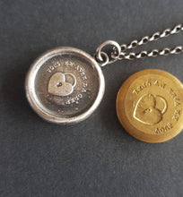 Load image into Gallery viewer, HeartPadlock pendant.  Sterling silver antique wax letter seal. Handmade love pendant.  Victorian wax seal impression