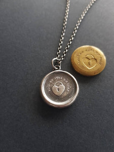 HeartPadlock pendant.  Sterling silver antique wax letter seal. Handmade love pendant.  Victorian wax seal impression