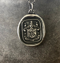 Load image into Gallery viewer, Stand Sure, English heraldry wax seal impression. Ocean themed family crest.  Sterling silver handmade pendant.
