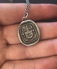 Load image into Gallery viewer, Stand Sure, English heraldry wax seal impression. Ocean themed family crest.  Sterling silver handmade pendant.