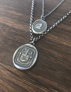 Stand Sure, English heraldry wax seal impression. Ocean themed family crest.  Sterling silver handmade pendant.