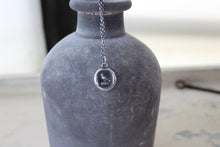 Load image into Gallery viewer, Great crow pendant, antique wax seal raven amulet. Small sterling statement jewelry. Heraldry &#39;knowledge&#39; symbolism for student or teacher.