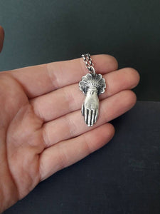 Sterling Victorian hand pendant.  memento mori, mourning jewelry. antique wax seal jewelry