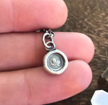 Load image into Gallery viewer, Tiny butterfly pendant.  Wax seal impression. Sterling silver antique wax seal necklace.